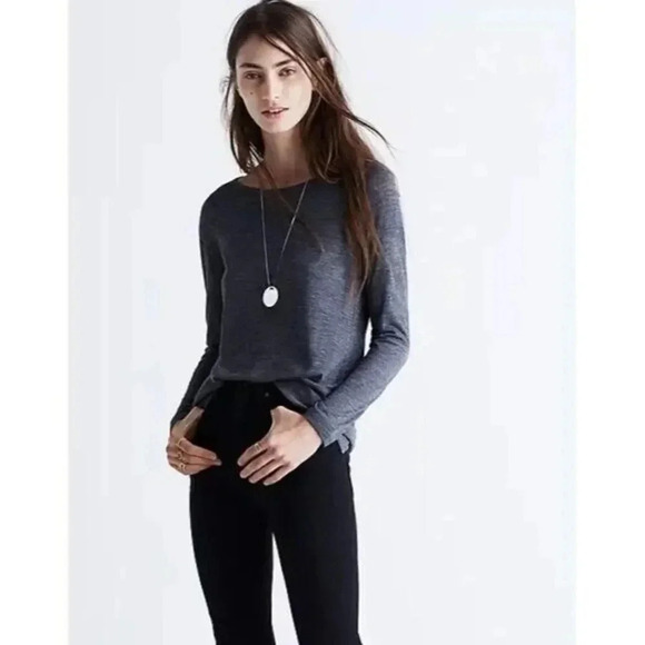 Madewell Dark Gray Anthem Long Sleeve Boatneck Tee M - Picture 2 of 5